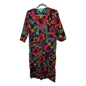 Kate Landry Floral Colorful Maxi Dress Vacation Resort Caftan Style Medium